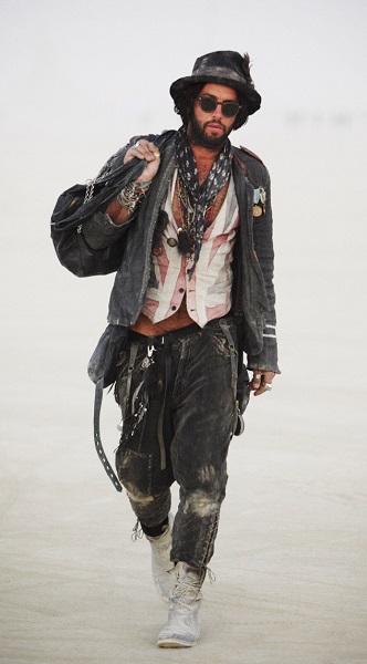 Faux hobo man with duffel bag