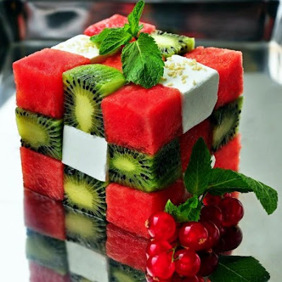 Rubik's Cube fruit salad dessert
