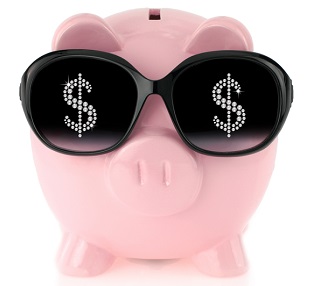 piggy bank with diamond dollar sign sunglasses